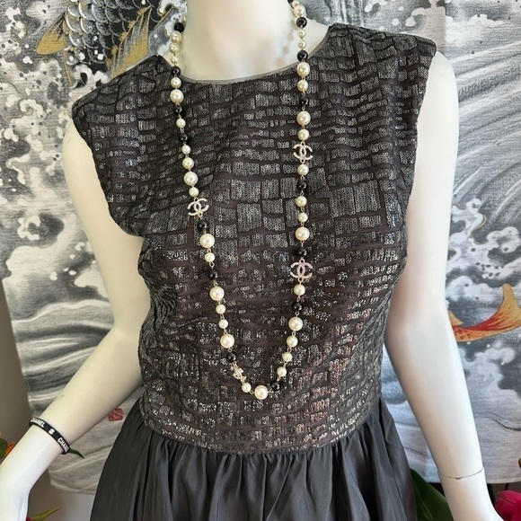 Vera WANG BLACK LACE SEQUINS FIT & FLARE DRESS SIZE 10 - Picture 4 of 8